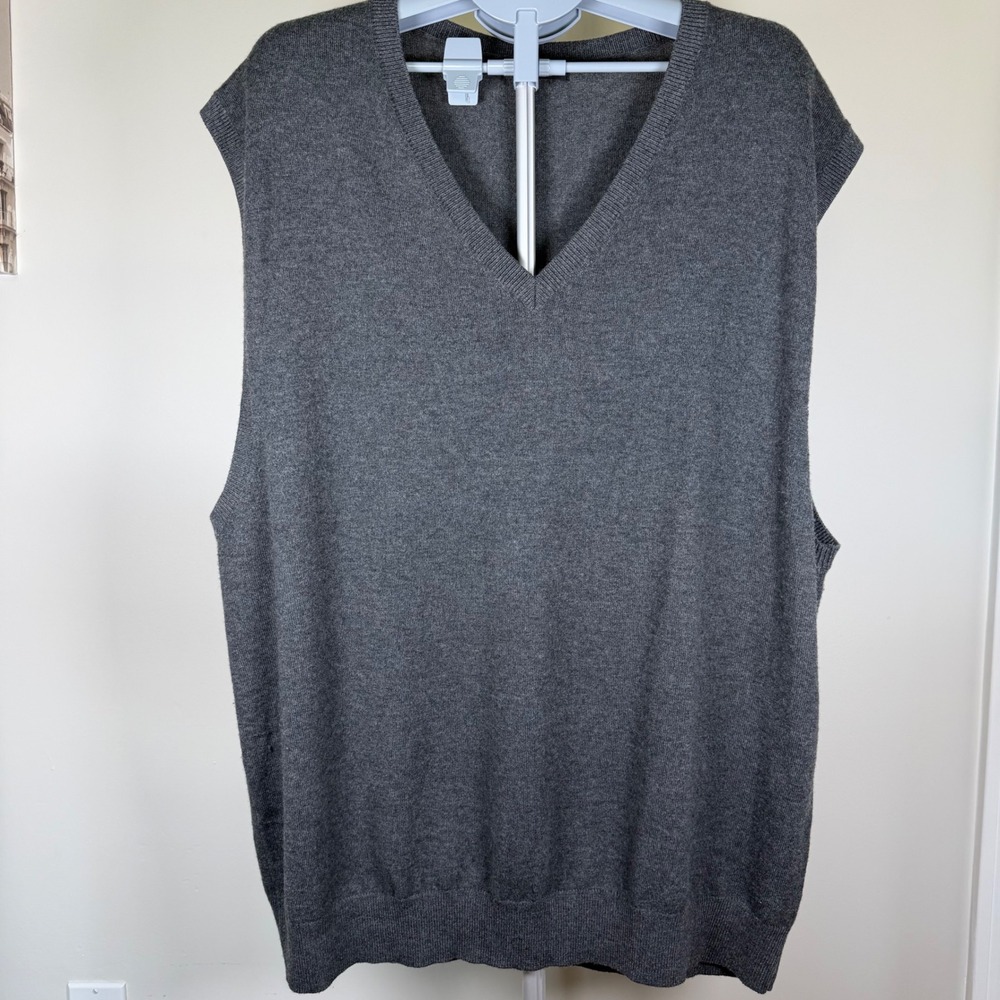 Kallspin Mens V Neck Sweater Vest Charcoal Gray Wool Blend 3XL Tall Fall Knit